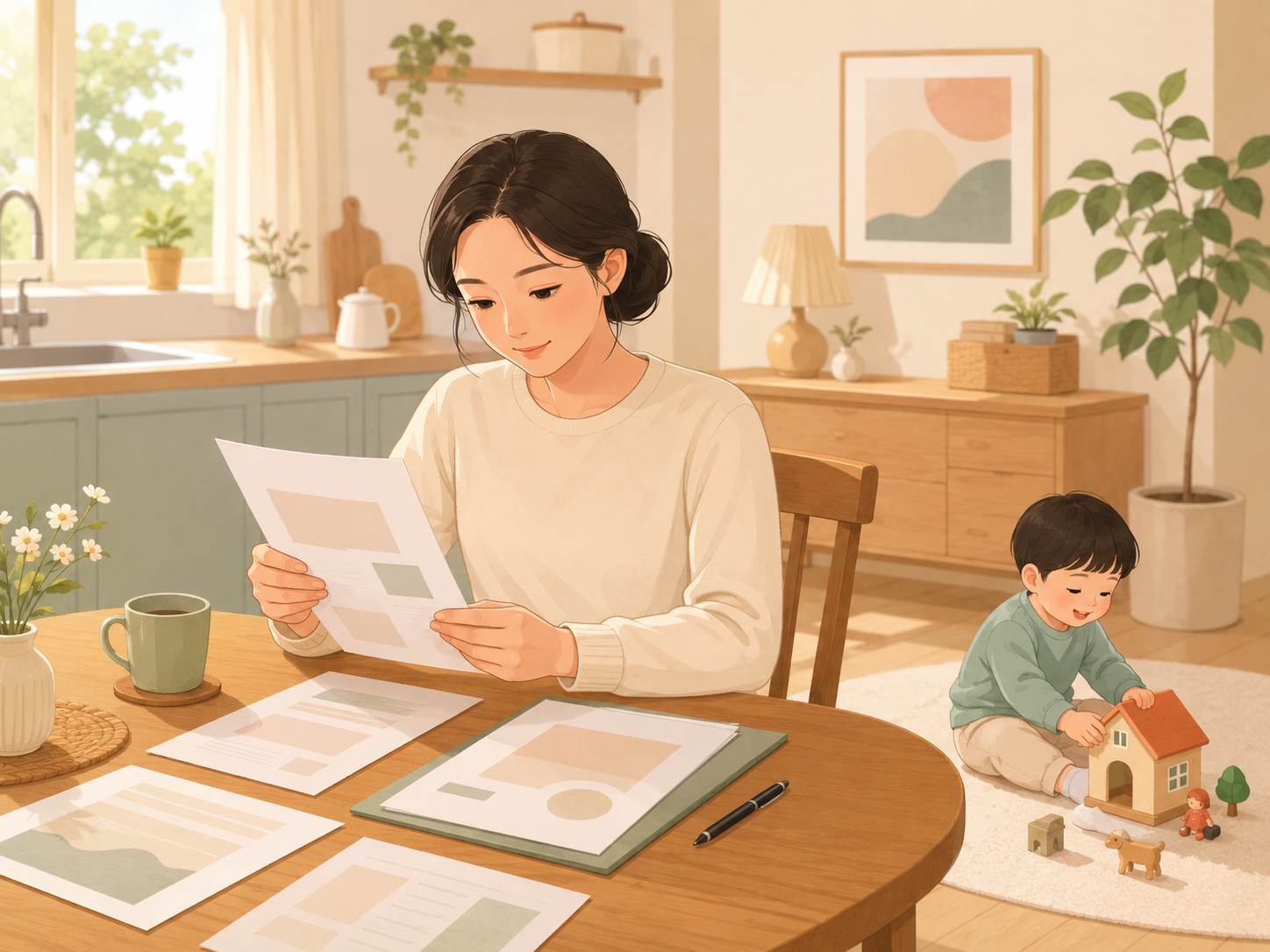어린이 치과보험 서류를 검토하는 엄마
