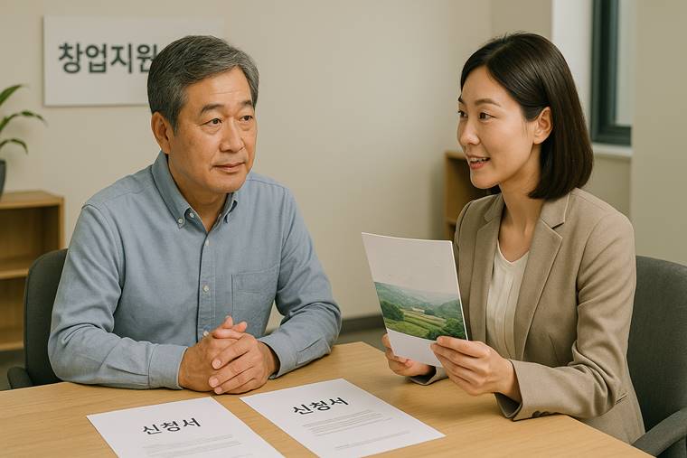창업지원센터에서 귀촌형 외식 창업 상담을 받고 있는 예비 귀촌자의 모습