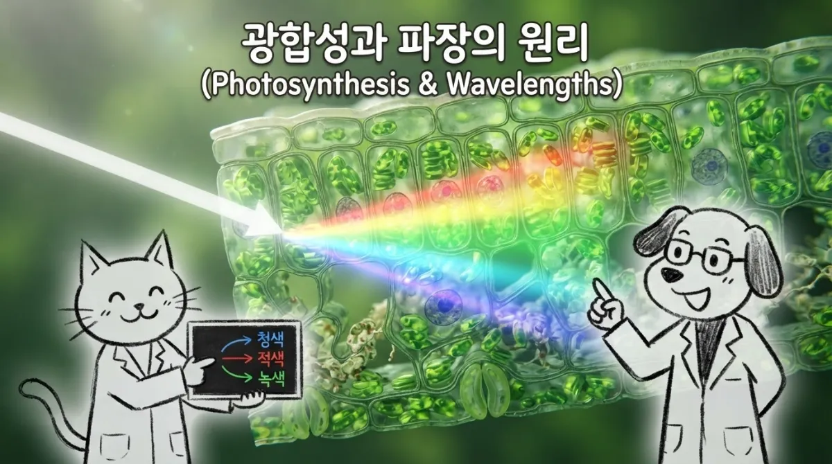 나뭇잎의 광합성 작용을 설명하는 교육용 과학 다이어그램