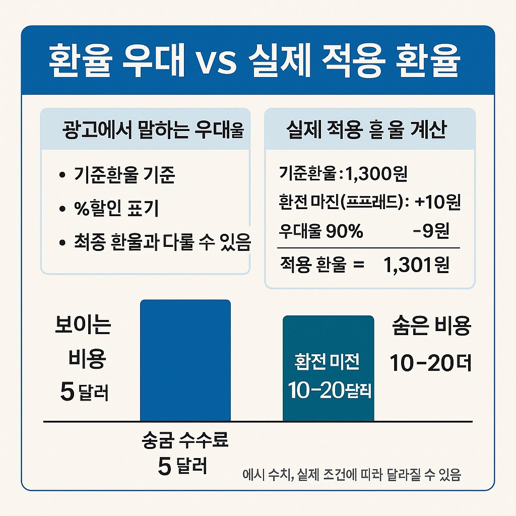 환율 우대와 실제 적용 환율 비교 인포그래픽