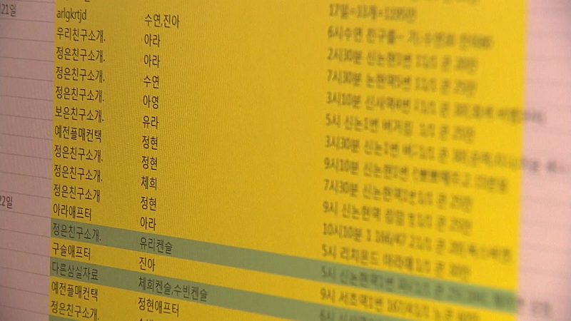 성매매 장부 예시 이미지