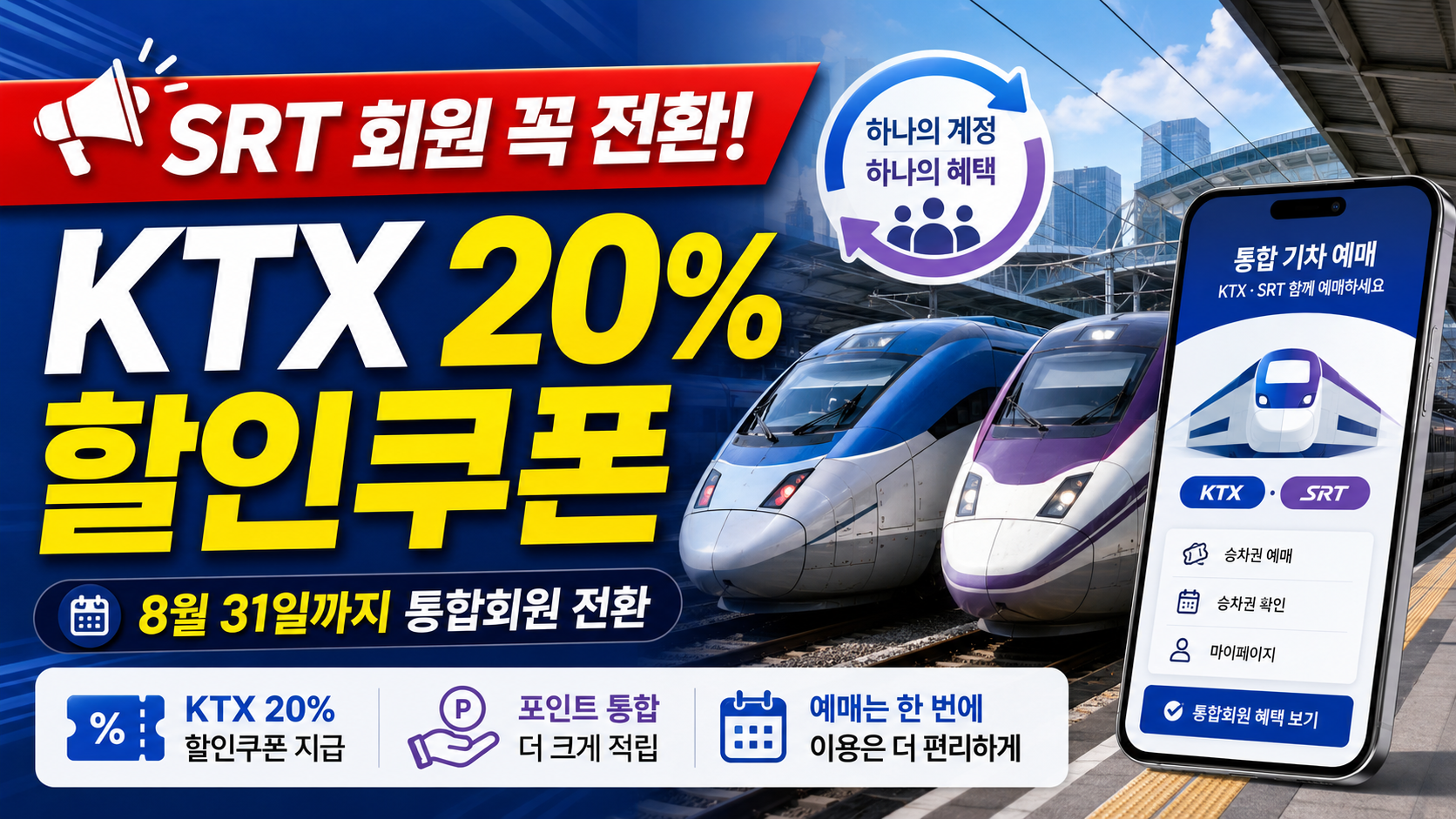코레일 SR 통합회원 전환 대상과 KTX 20% 할인쿠폰 이벤트 신청 방법 안내