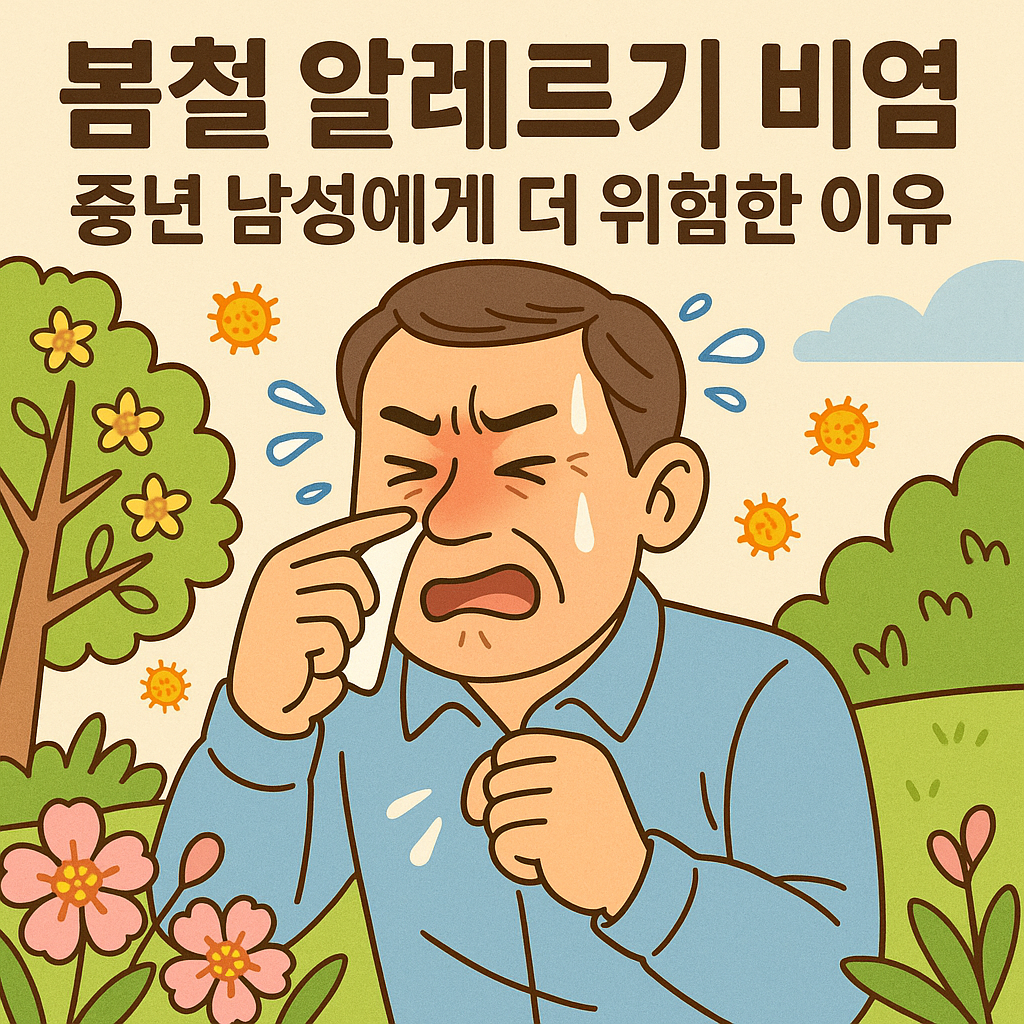 콧물을 닦는 중년 남자