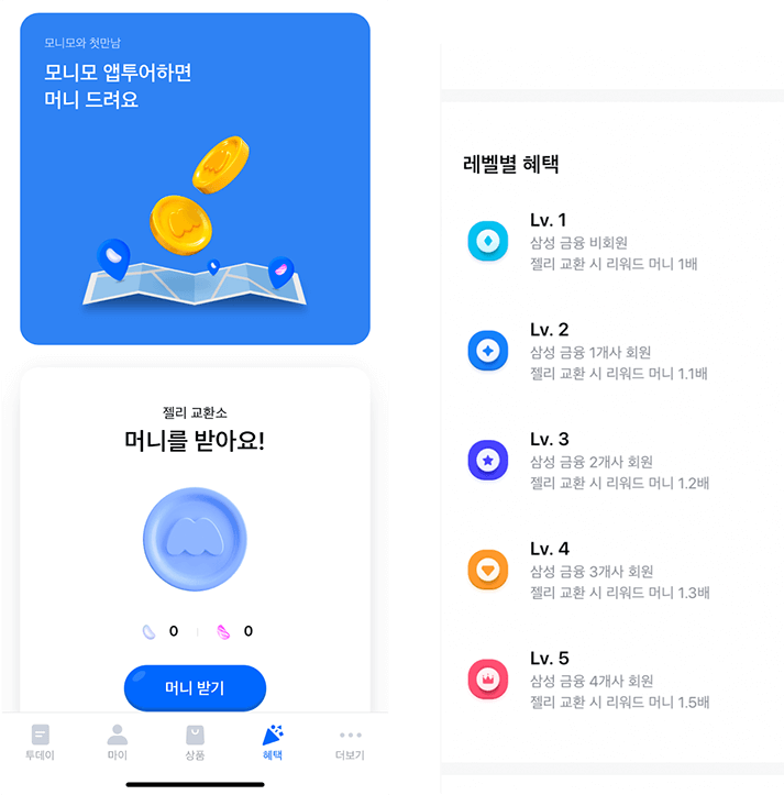 모나모 리워드 시스템 이 레벨별로 다름을 알 수있게 해주는 이미지 캡쳐본