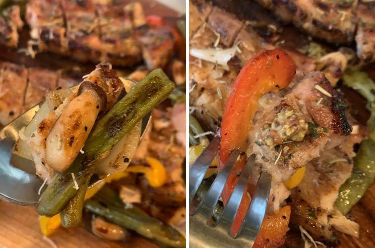 구워진 채소들이 소스에 뭍혀진 모습