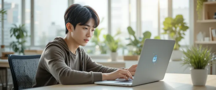 온라인 프라이버시 설정을 조정하는 남성의 모습