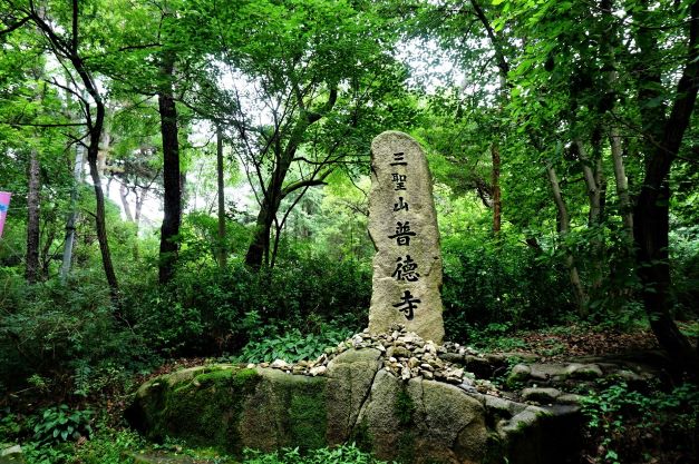 우거진 숲속 보덕사 입구, 표지석, 한자로 삼성산 보덕사,