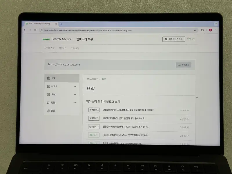 네이버 서치 어드바이저 웹마스터도구 요약 화면 사진