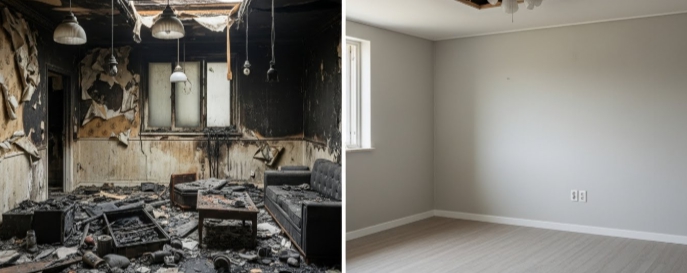 화재청소 전후