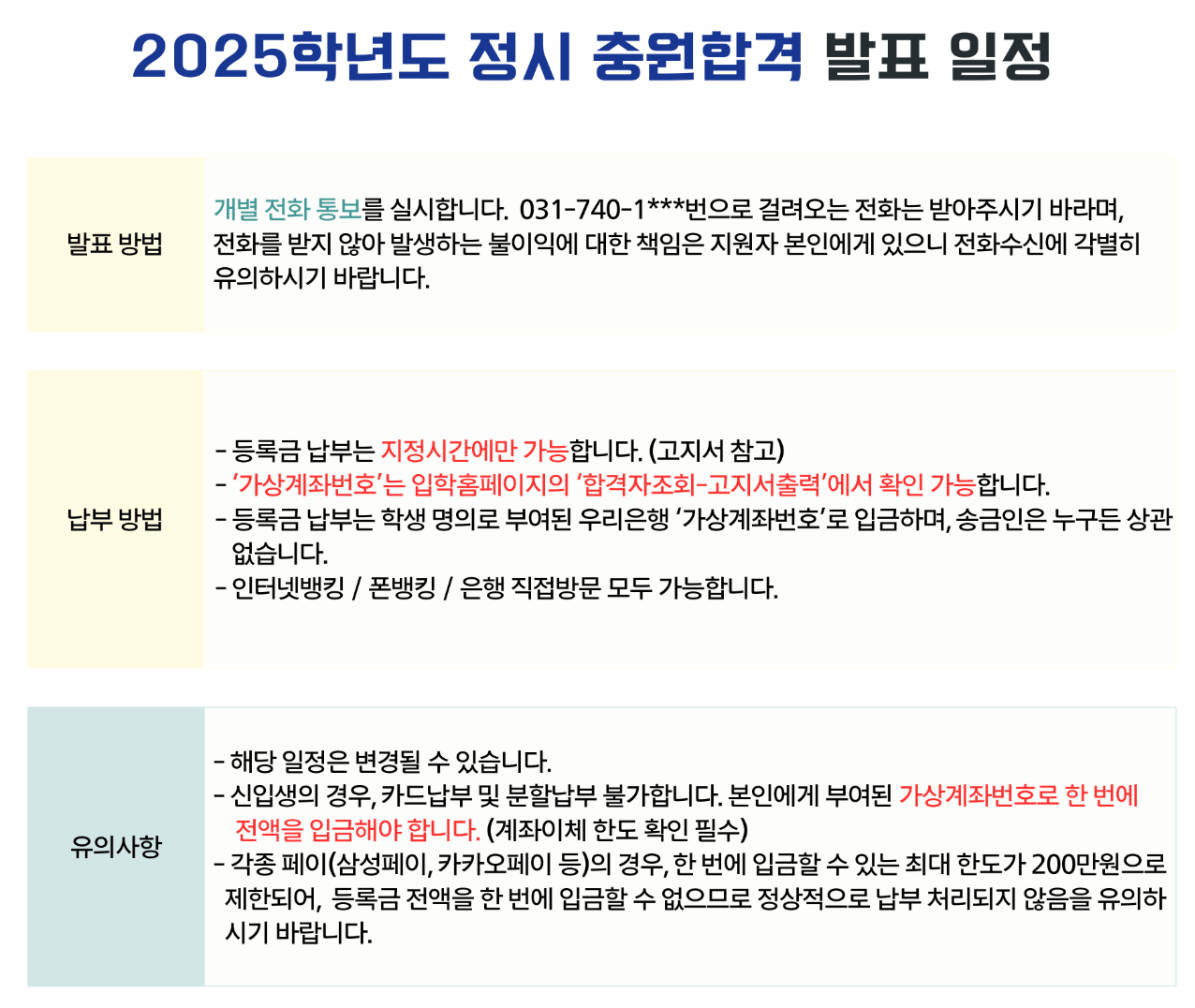 신구대 정시 추가합격자 발표 유의사항