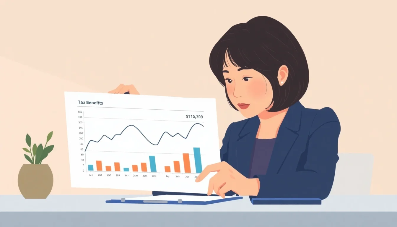 이 이미지는 한 여성이 세금 혜택 그래프를 보고 있는 모습이다.