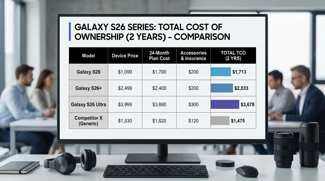 2년간 갤럭시 S26을 사용할 때 발생하는 총 유지비용 비교 표 이미지