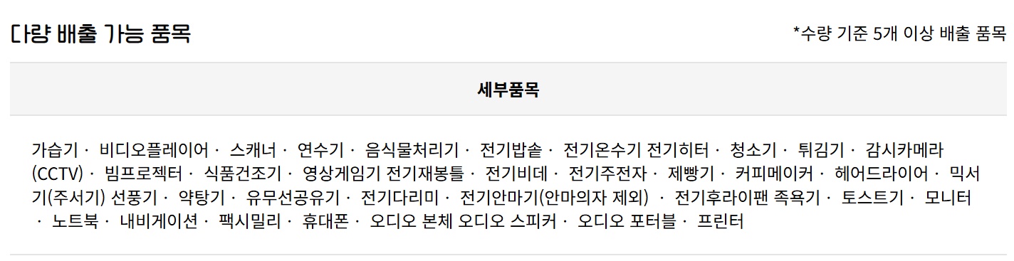 다량 배출 가능 품목