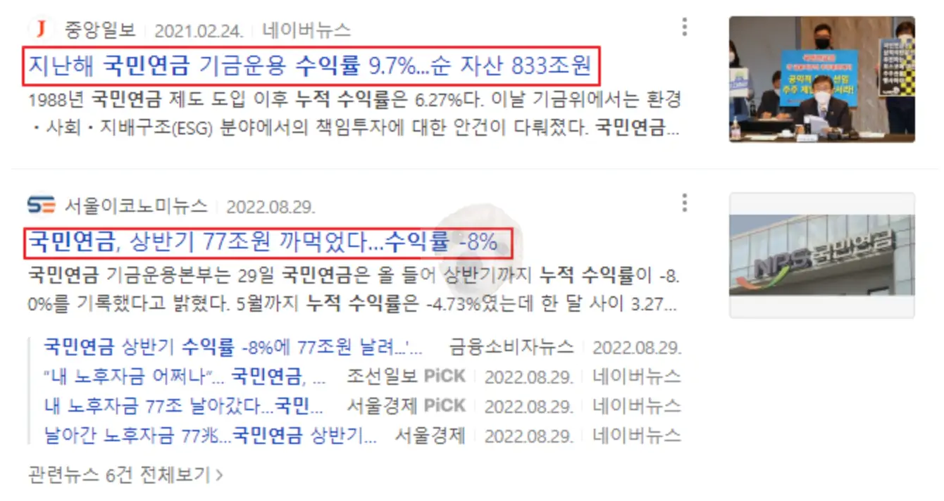국민연금 수익률과 관련된 뉴스기사 내용