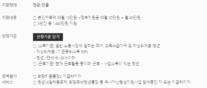 청년 내일 저축 계좌 지원 내용, 선정 기준, 혜택