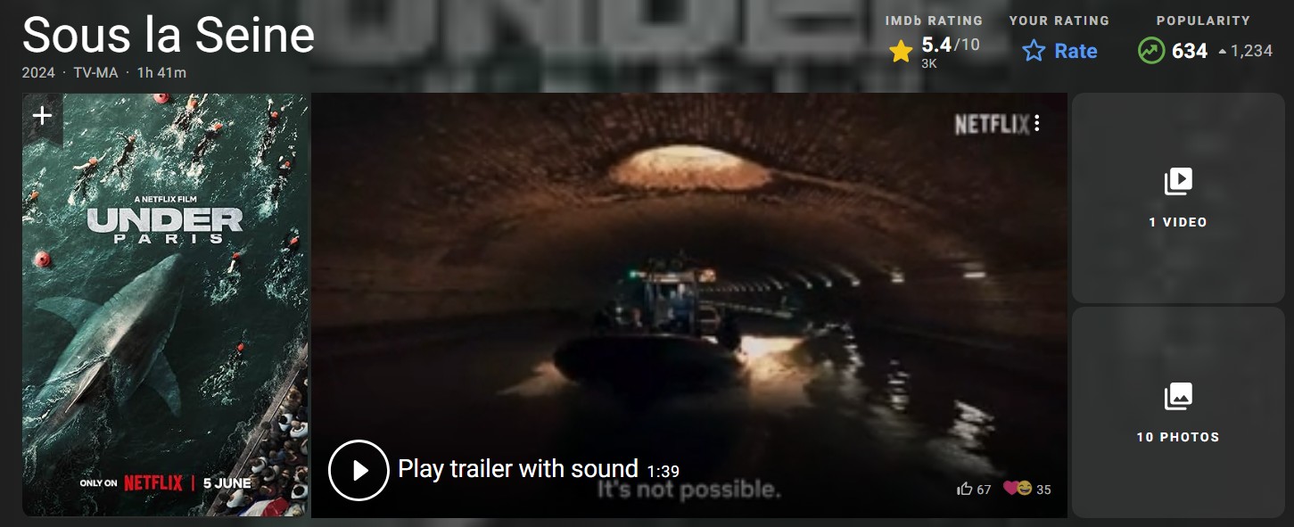 &lt;센강 아래&gt; IMDB 평점 화면