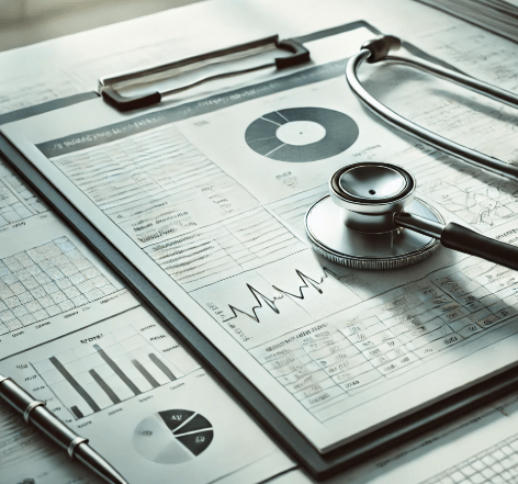 건강검진결과서 위에 청진기를 올려 놓은 모습
