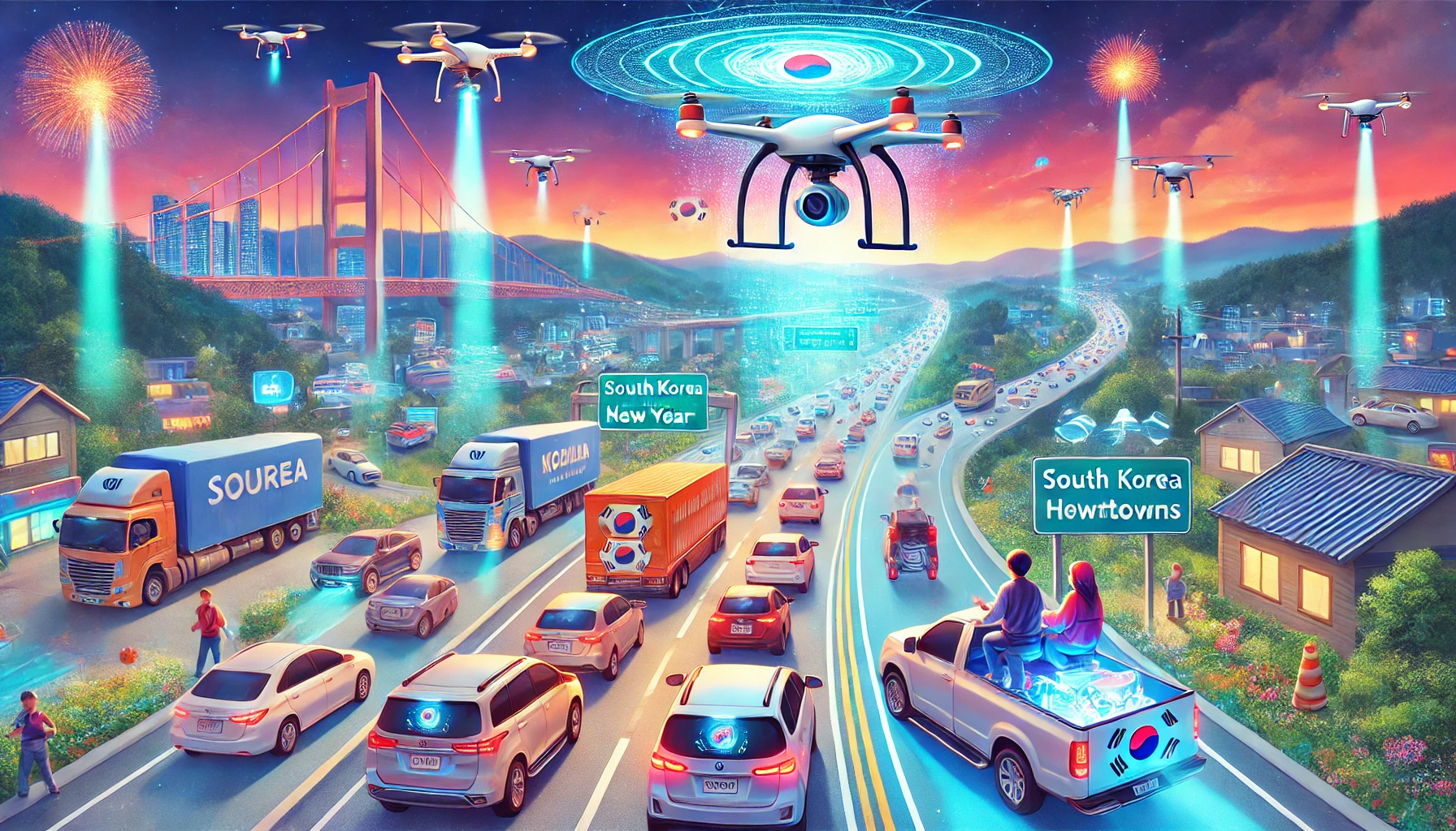 드론이 만드는 귀성길의 새로운 경험을 표현한 이미지