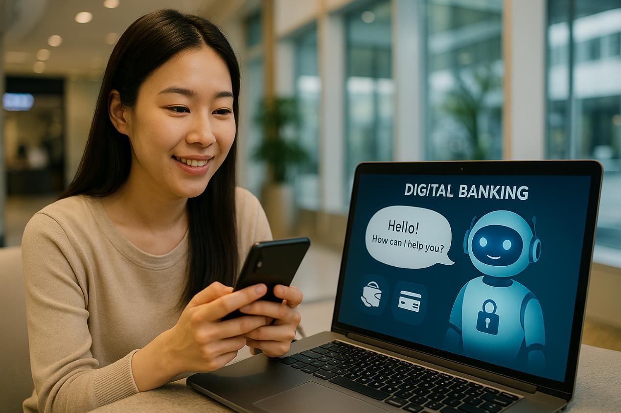 AI 챗봇과 함께하는 디지털 뱅킹 이용 장면