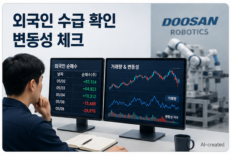 두산로보틱스 유지 가능 구간과 위험 구간을 거래량 기준으로 비교하는 이미지