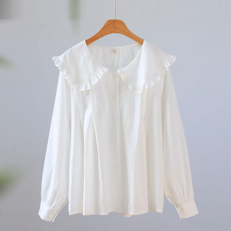 프릴 빅카라 세일러 스트라이프 레이스 여성 블라우스