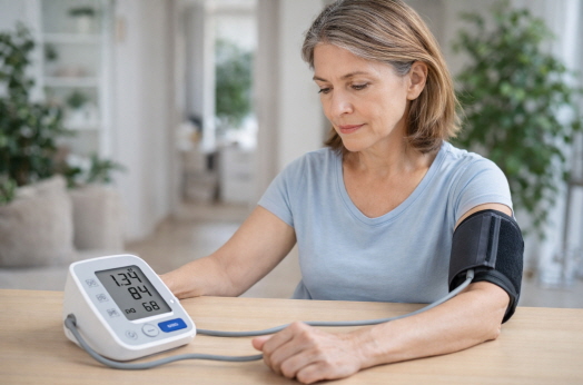 혈압 체크하는 여성의 모습