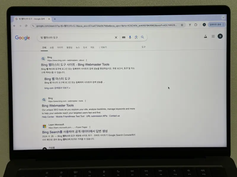 구글 빙 웹마스터 도구 검색 화면 사진
