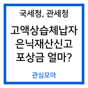 국세청, 관세청 고액상습체납자 은닉재산신고 포상금 얼마?
