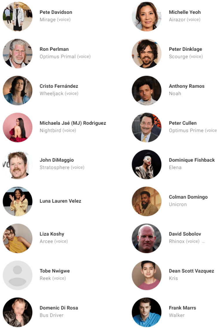 트랜스포머 비스트의 서막 출연진 사진