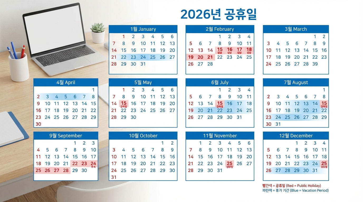 2026년 법정 공휴일 대체 휴무 연차