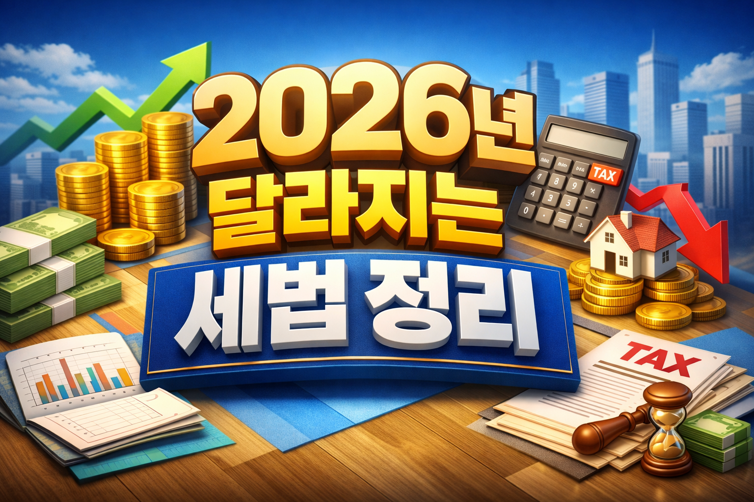 2026년 달라지는 세법 정리 3D 썸네일 이미지, 투자자 세금 변화와 배당소득 분리과세 및 절세 제도 핵심 요약