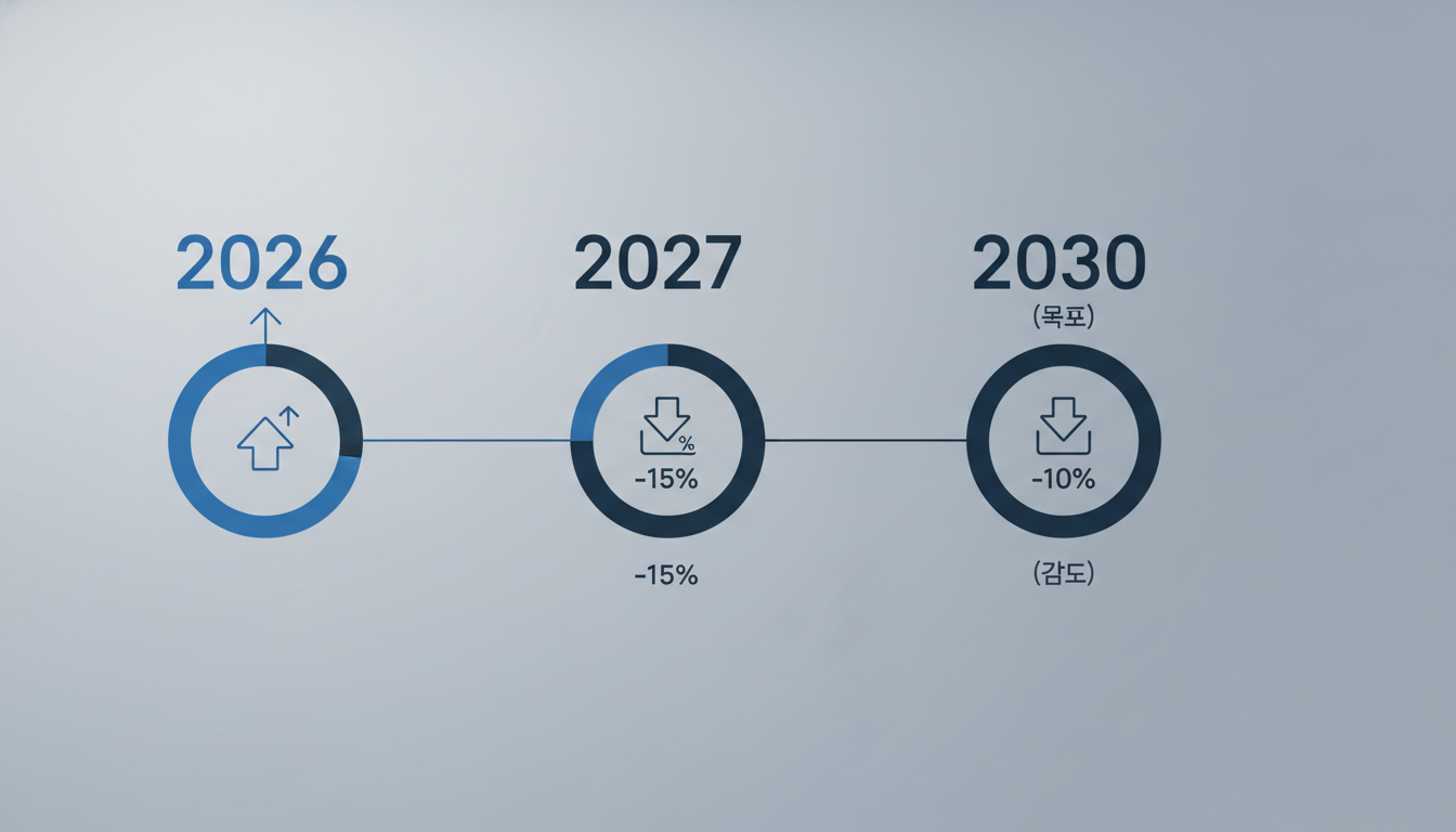 2026년부터 2030년까지 기초연금 부부 감액률이 단계적으로 축소되는 과정을 보여주는 인포그래픽