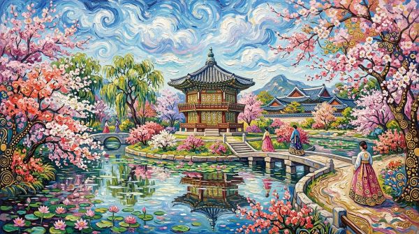 경복궁의 봄풍경 모네와 고흐, 크림트 스타일