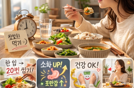 천천히 먹습 습관의 장점을 표현한 이미지