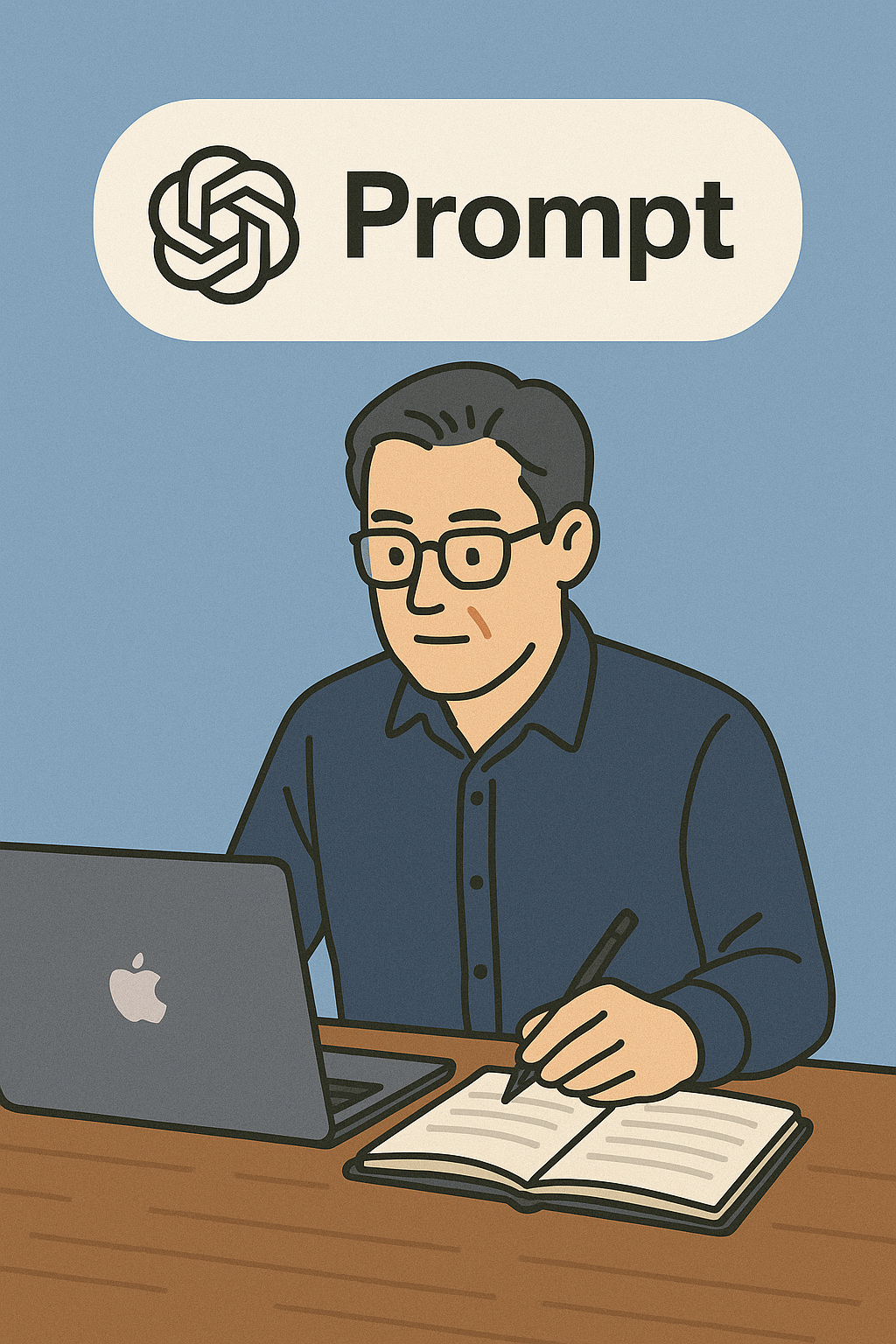 Chat GPT - prompt 활용에 대해서 공부하는 중년남성