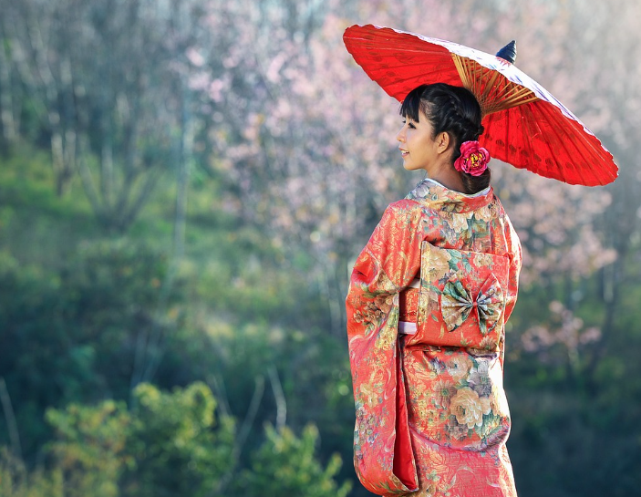 키모노 여성 우산