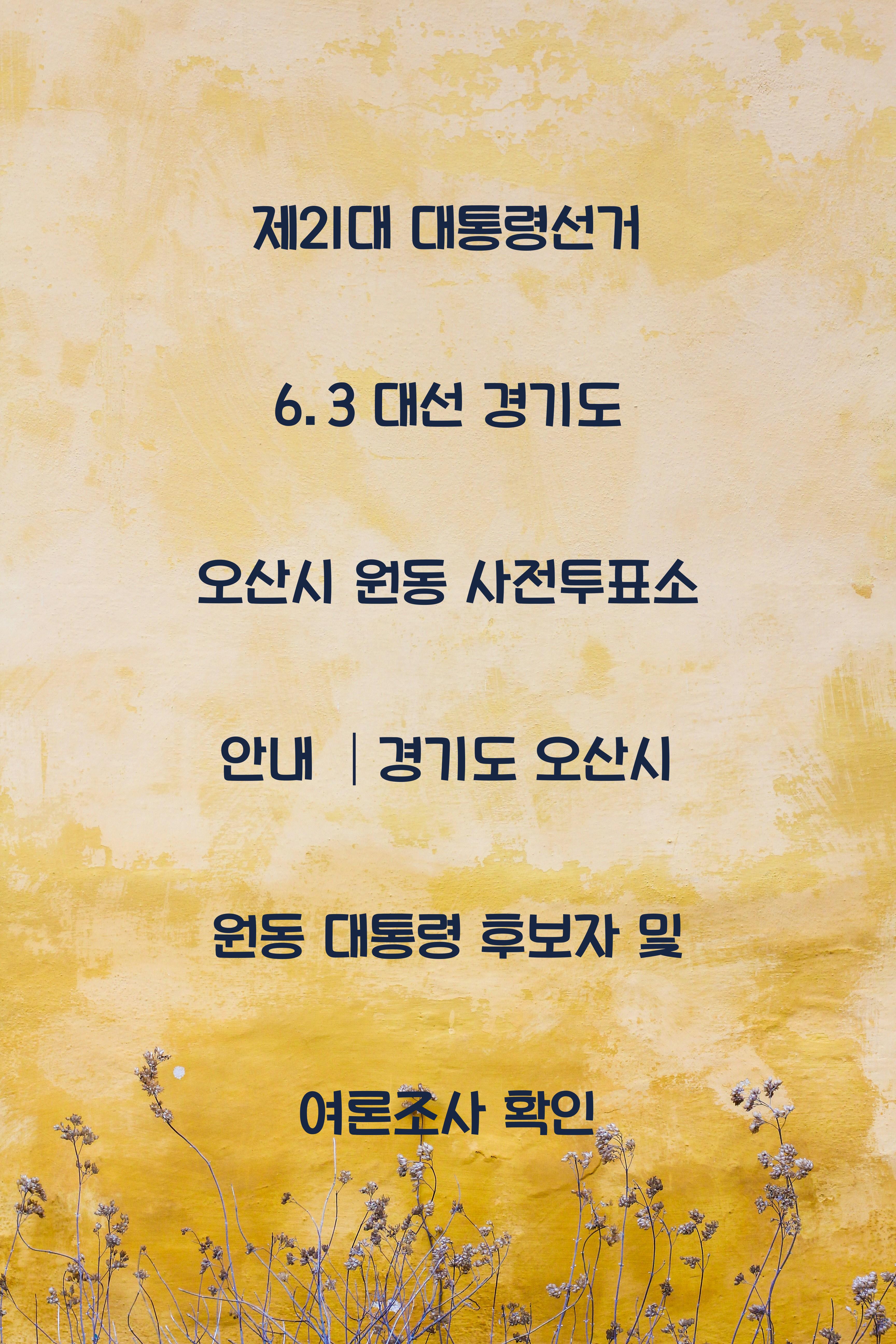 제21대 대통령선거 6.3 대선 경기도 오산시 원동 사전투표소 안내 │경기도 오산시 원동 대통령 후보자 및 여론조사 확인