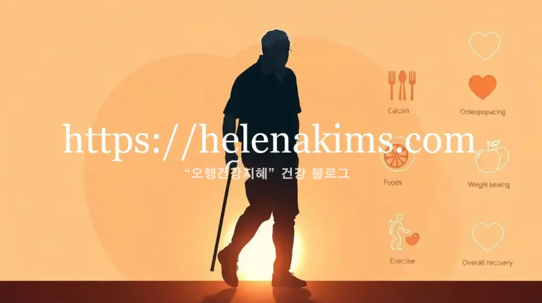 허리가 굽은 사람이 지팡이 집고 걸어가는 모습