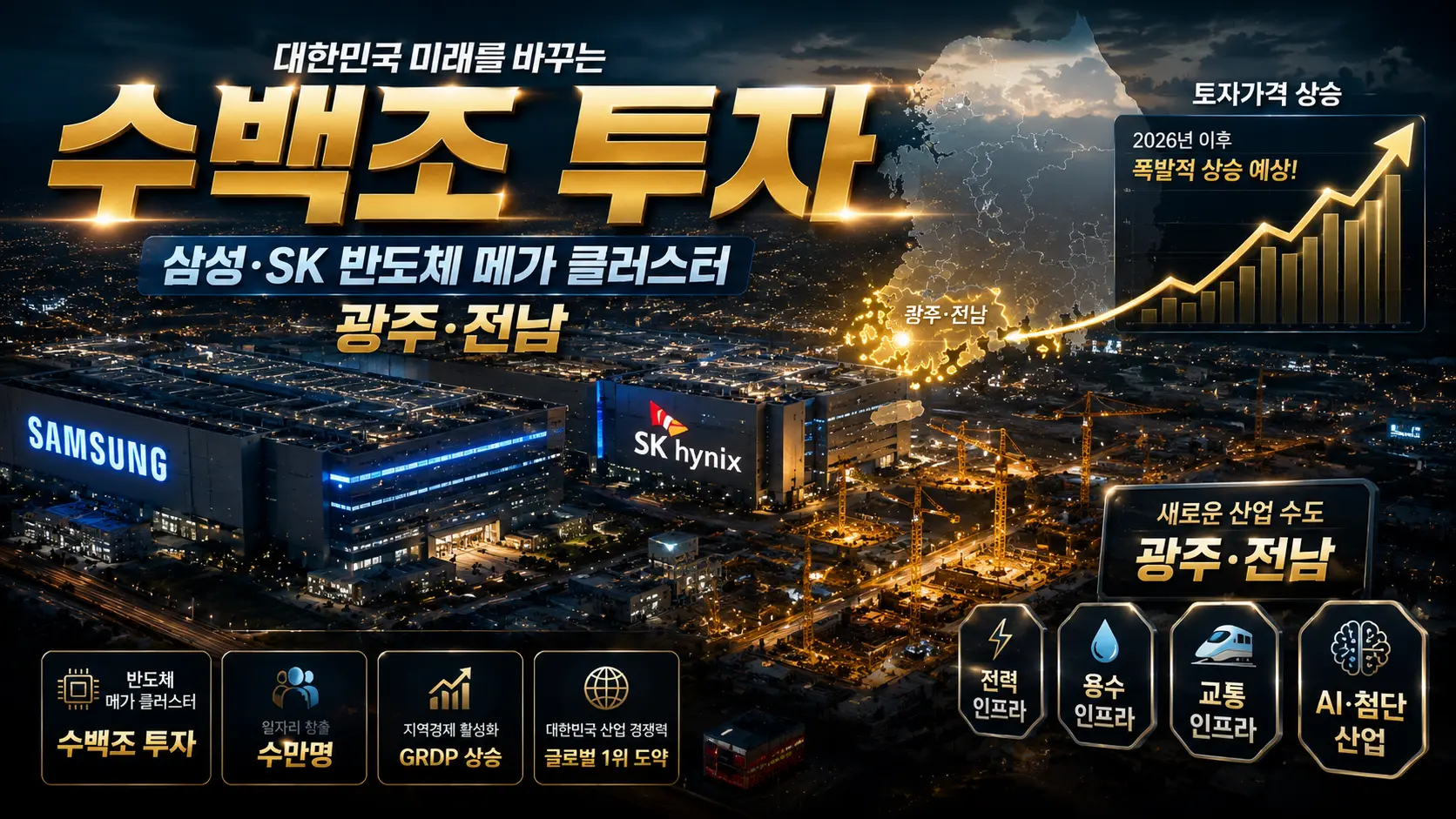 삼성전자 SK하이닉스 광주 전남 반도체 메가클러스터
수백조 투자 토지가격 수혜주 투자전략 총정리 2026