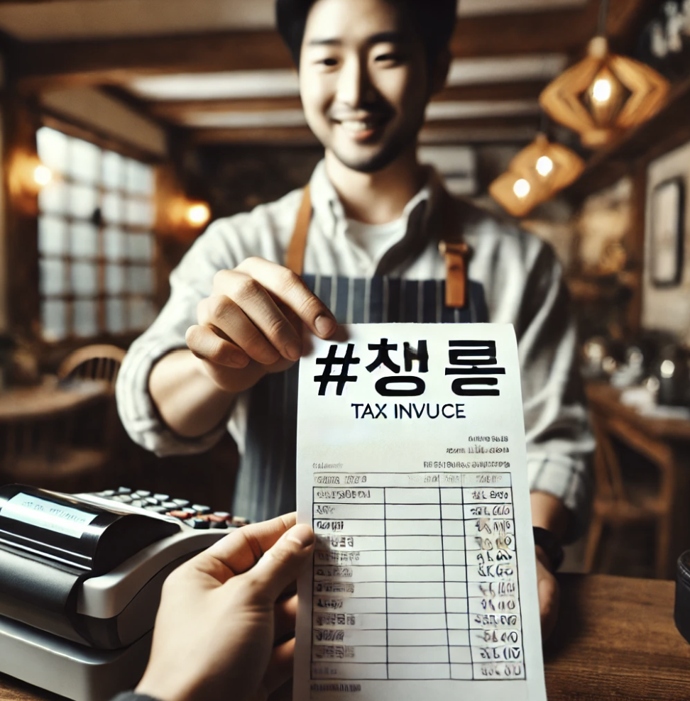 고객에게 계산서를 전달하는 가게 주인