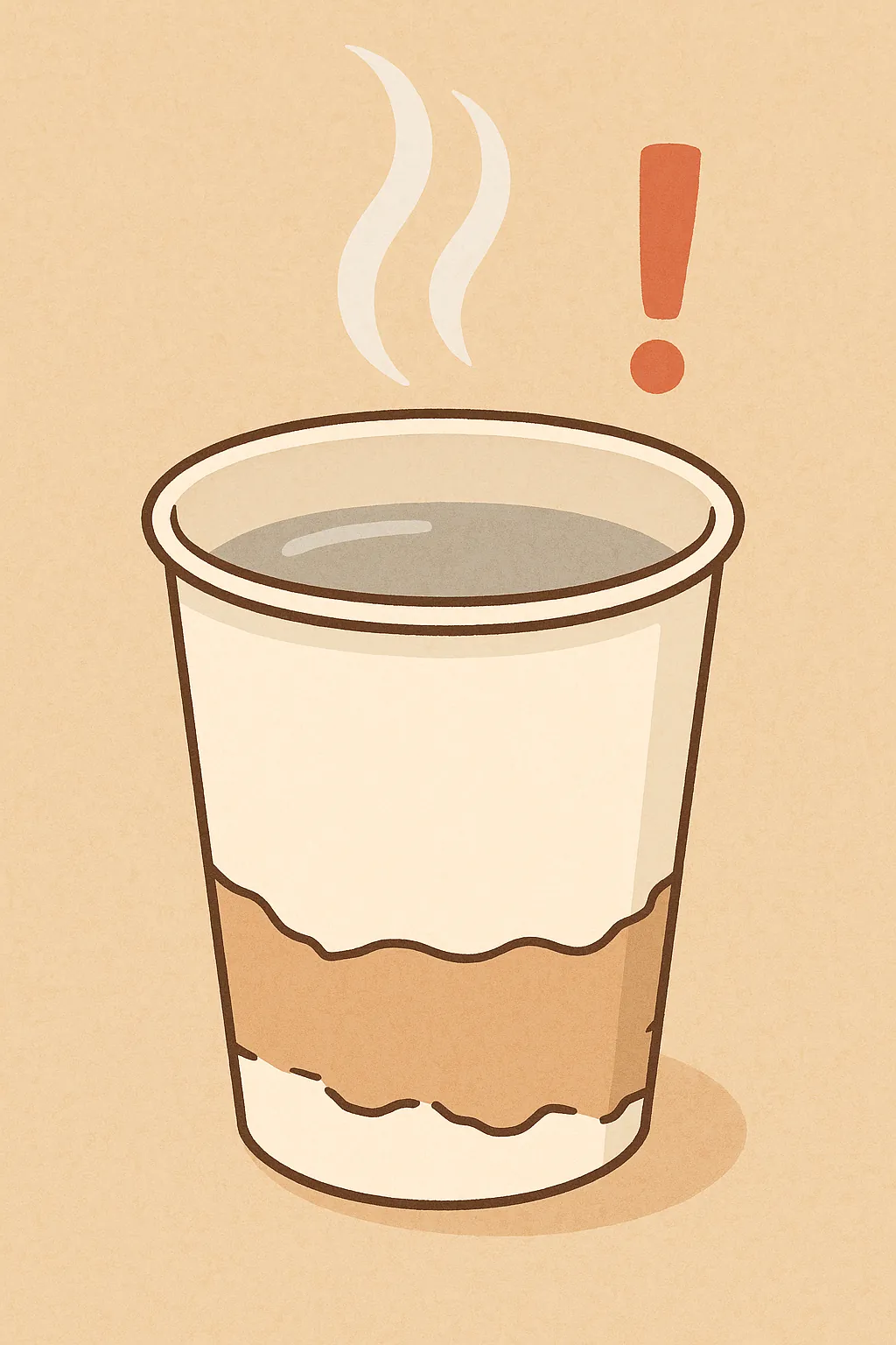 뜨거운 물이 담긴 종이컵 아래가 일그러지고 증기가 올라오는 모습을 묘사한 일러스트
