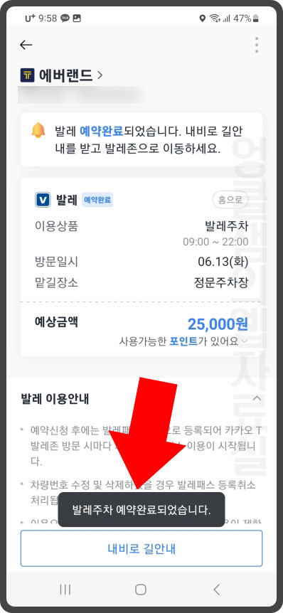 카카오내비 에버랜드 발렛파킹 예약