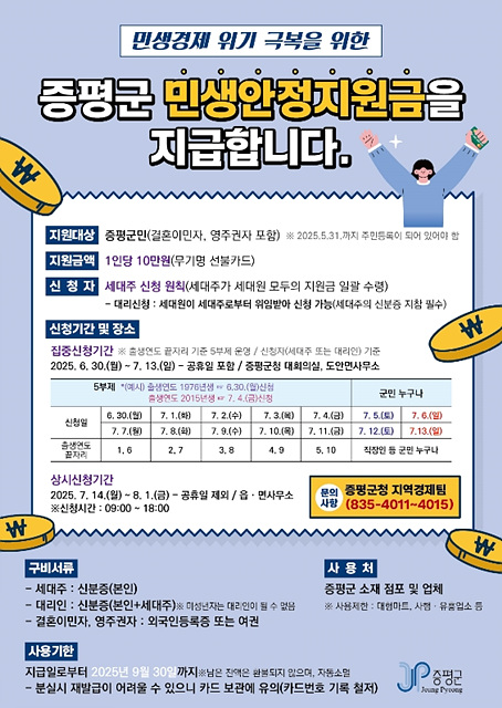 증평군 민생회복지원금 지급시기 신청방법