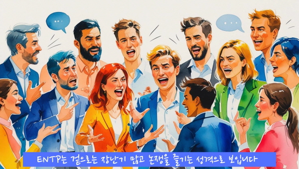 ENTP는 겉으로는 장난기가 많고 논쟁을 즐기는 성격으로 보입니다에 관한 그림