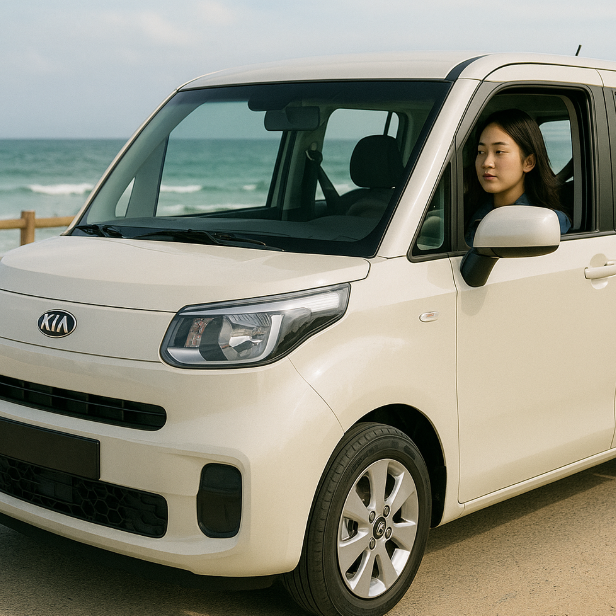 기아 레이 운전하는 젊은 여성 사진