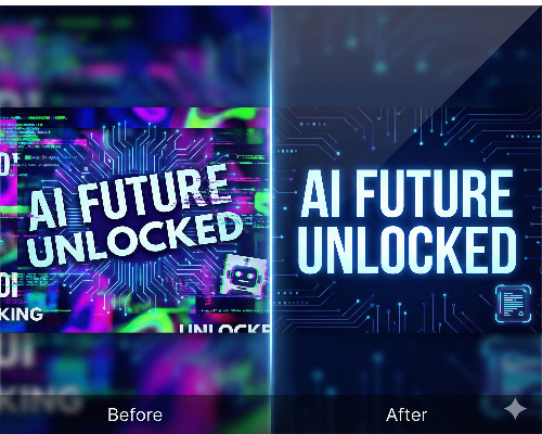 Before와 After의 썸네일 디자인 비교 이미지. Before는 복잡하고 글씨가 기울어져 있고, After는 깔끔하고 정돈된 레이아웃으로 개선된 모습.