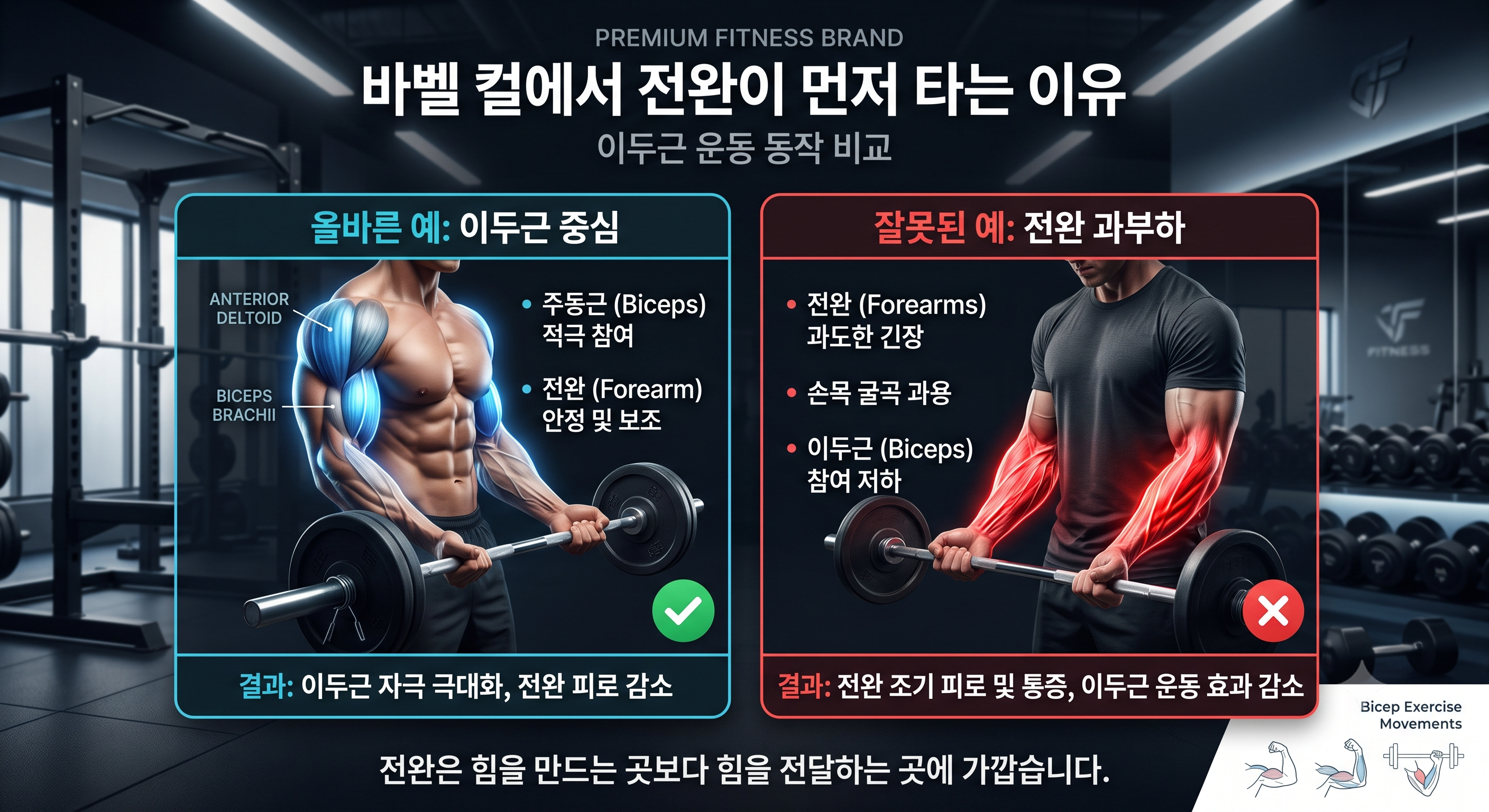 바벨 컬에서 전완이 먼저 타는 이유