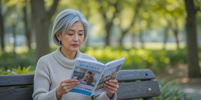 실버타운 입주 조건 브로셔를 읽는 여성