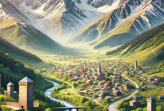 조지아의 메스티아의 산악 풍경의 모습