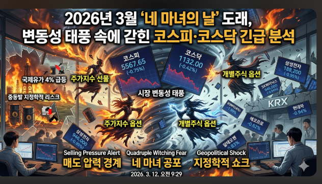 2026년 3월 네 마녀의 날 선물옵션 만기일에 코스피·코스닥이 변동성 태풍 속에서 출렁이는 시장 상황 긴급 분석